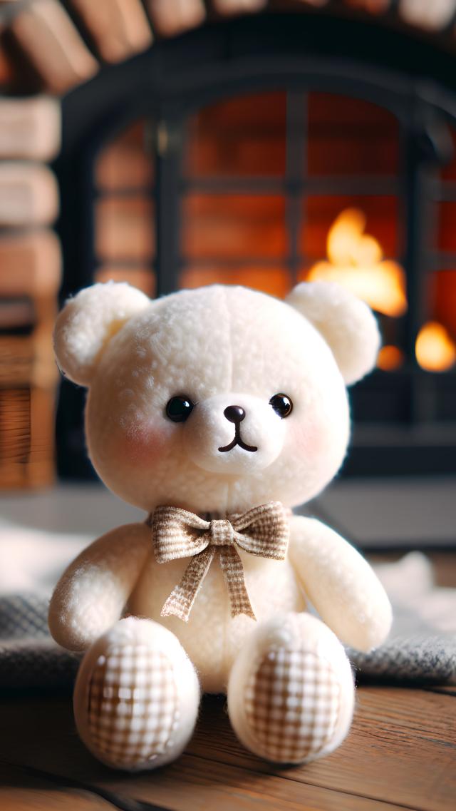 Teddy Bear and Fireplace