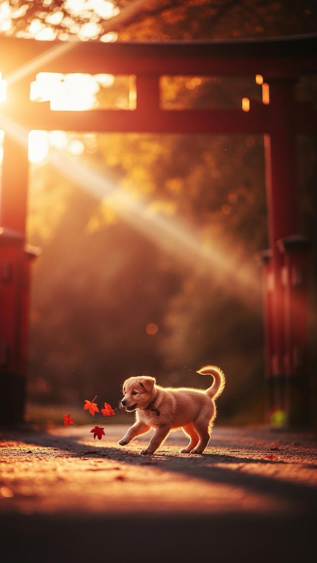 Dance of the Puppy and Red Leaves