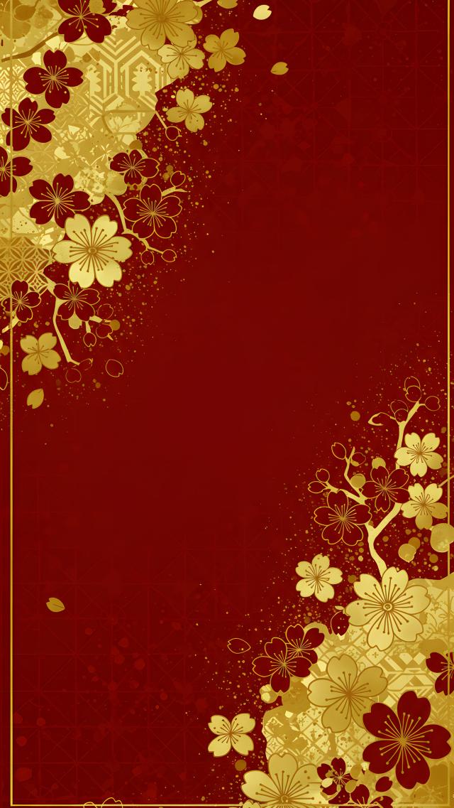 Japanese Style Pattern - Gold and Red