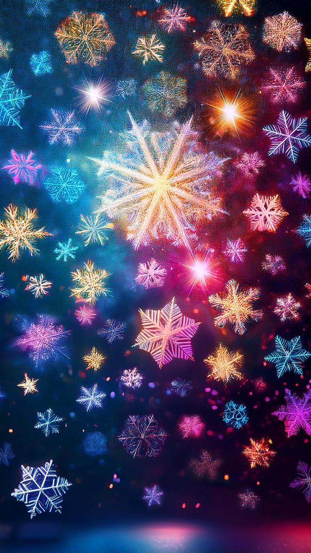 五彩缤纷的雪花结晶 高清壁纸