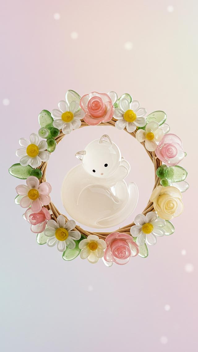 玻璃猫与花环 高清壁纸