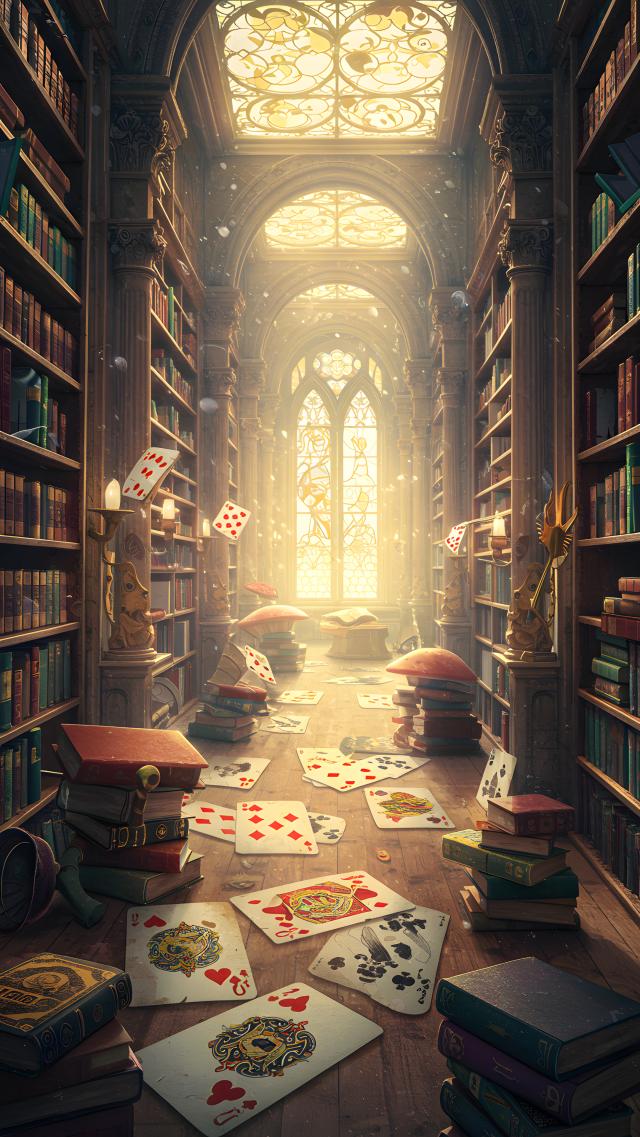 Magical Study Room with Floating Joker Cards