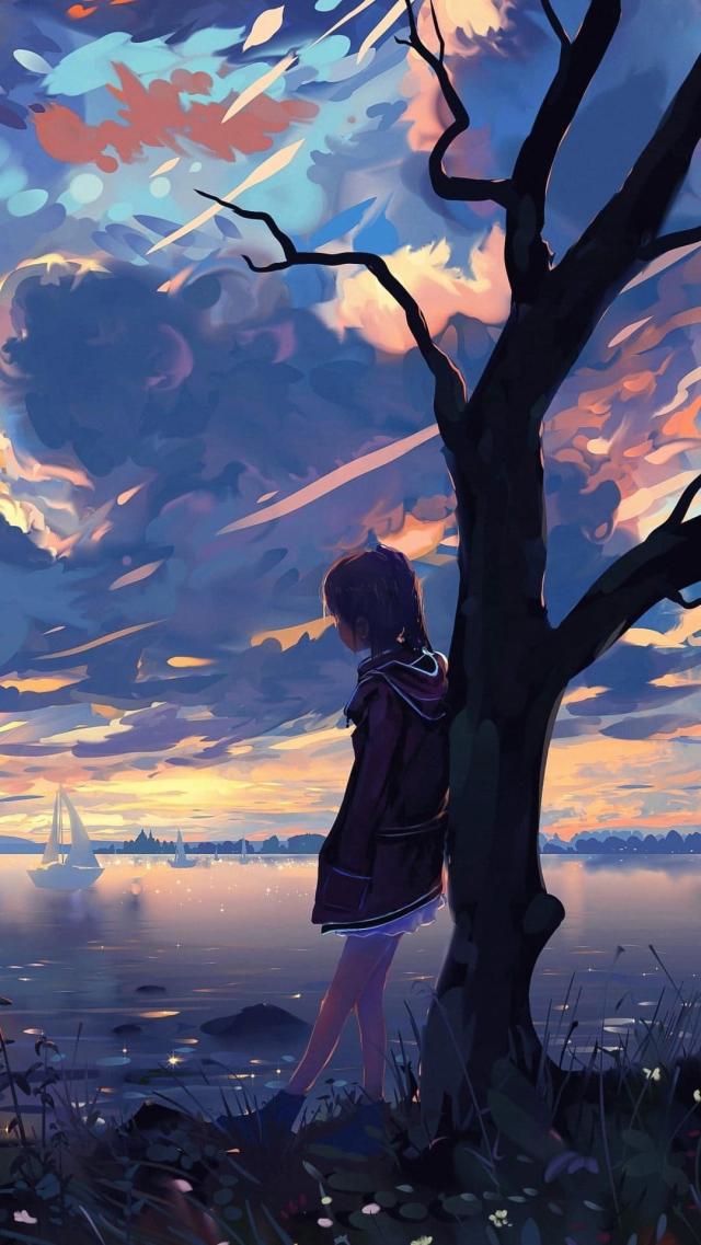 Young Girl by the Waterside Illustration