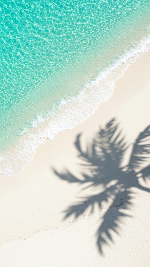 ヤシの木の影と白い砂浜