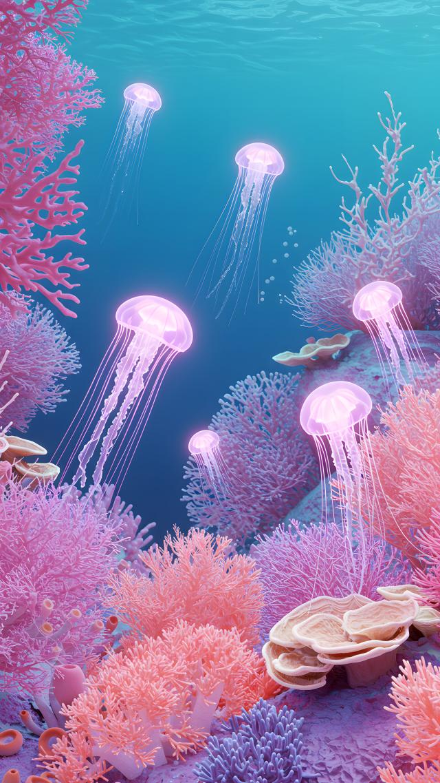 螃蟹与海龟在五彩斑斓的海中