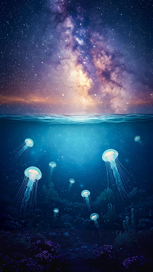 水母群漂浮的大海 高清壁纸