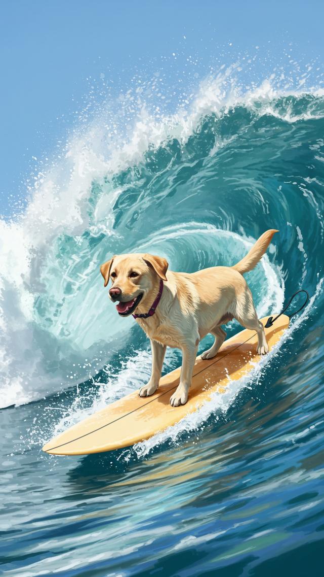サーフィンするラブラドール