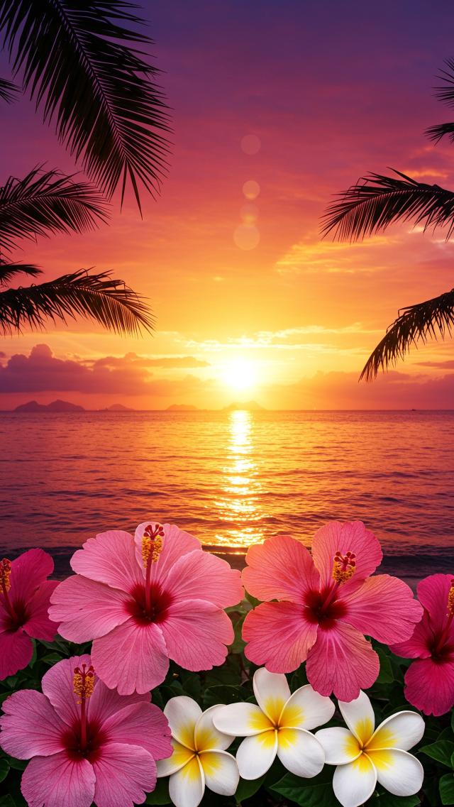 トロピカルフラワーとサンセットの魔法