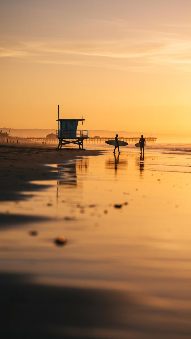夕暮れ時のサーフィン