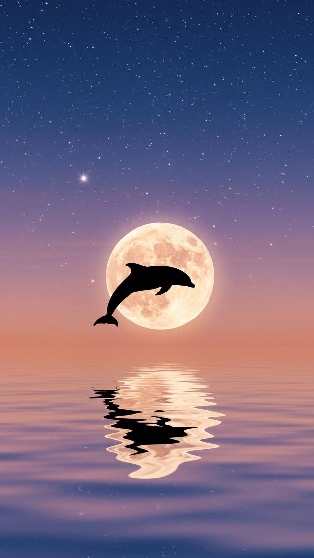 跃入夜空的海豚 高清壁纸