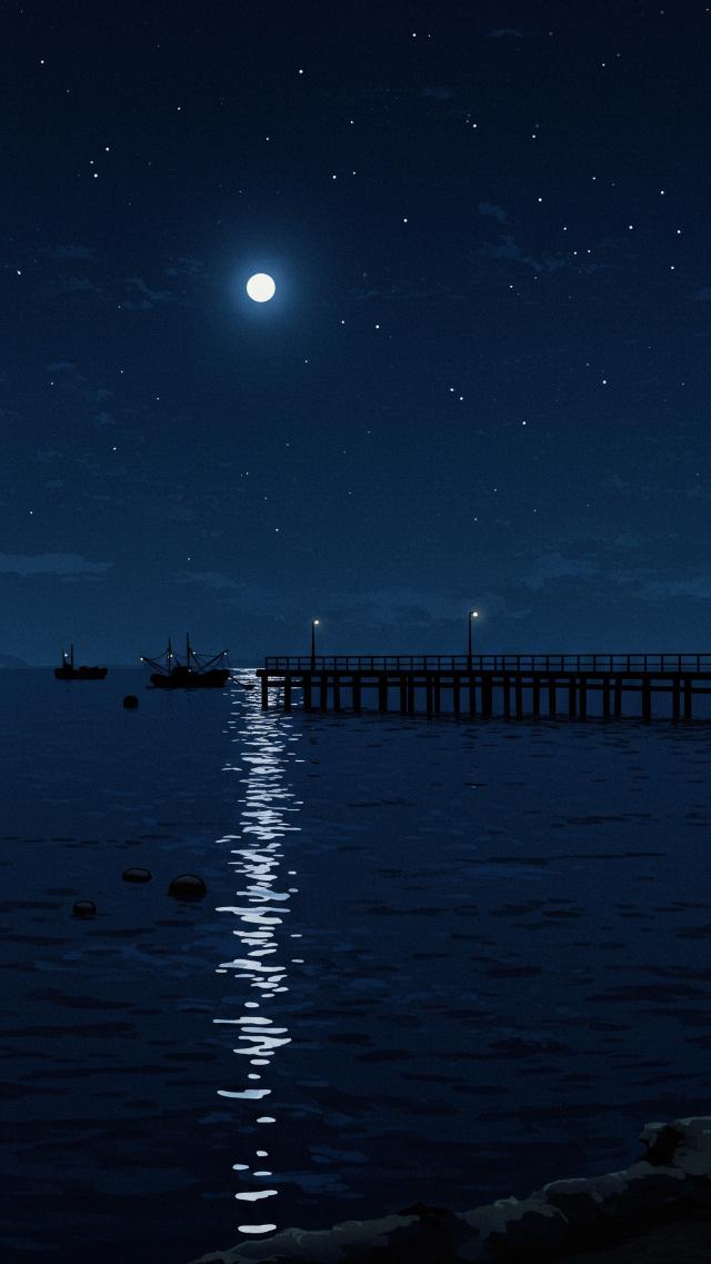 月明かりの防波堤