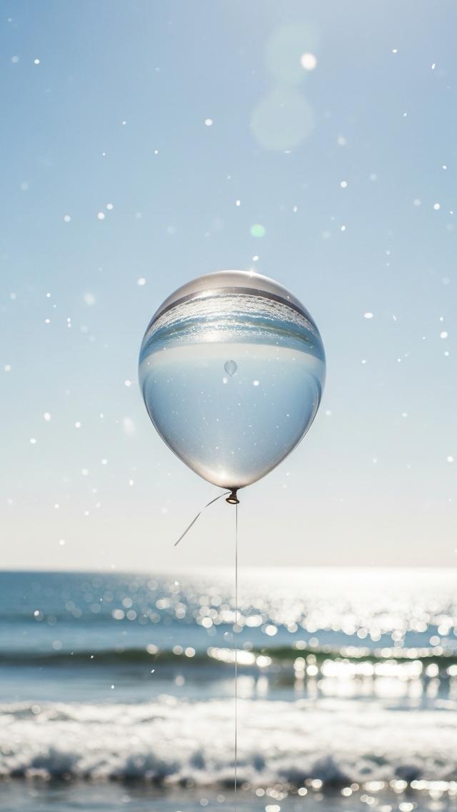 海風に揺れる透明バルーン