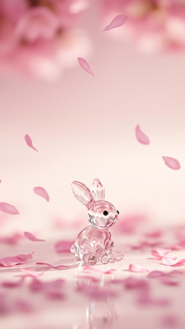 Glass Rabbit and Cherry Blossom Petals