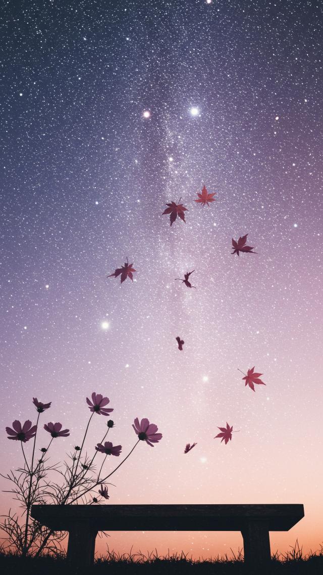 Autumn Cherry Blossoms and Starry Sky