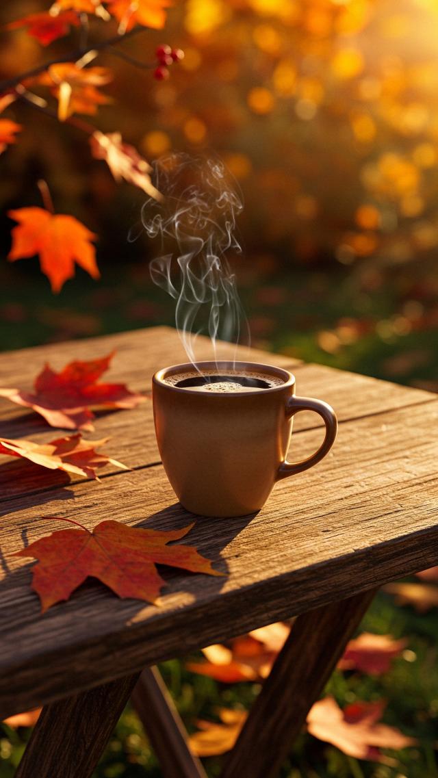 Coffee Cup and Fallen Leaves