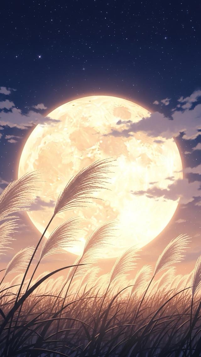 Full Moon Night with Silver Grass