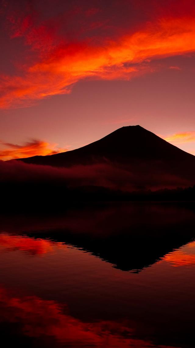 Mount Fuji Painted Red by the Setting Sun