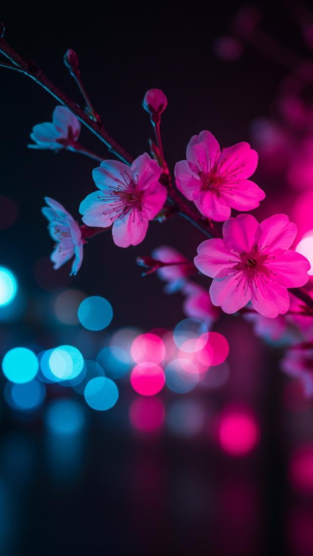 Night Cherry Blossoms and Neon Lights