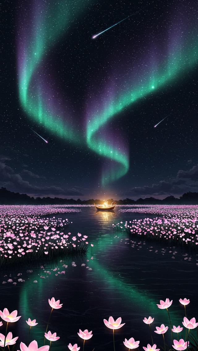 Lakefront of Pink Butterfly Flowers