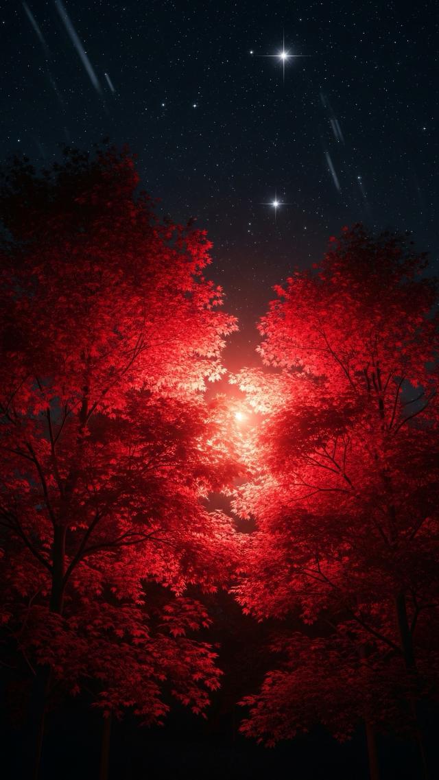 Red Leaves Under the Starry Sky