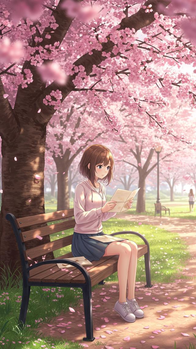 Young Girl Under the Cherry Blossom Tree