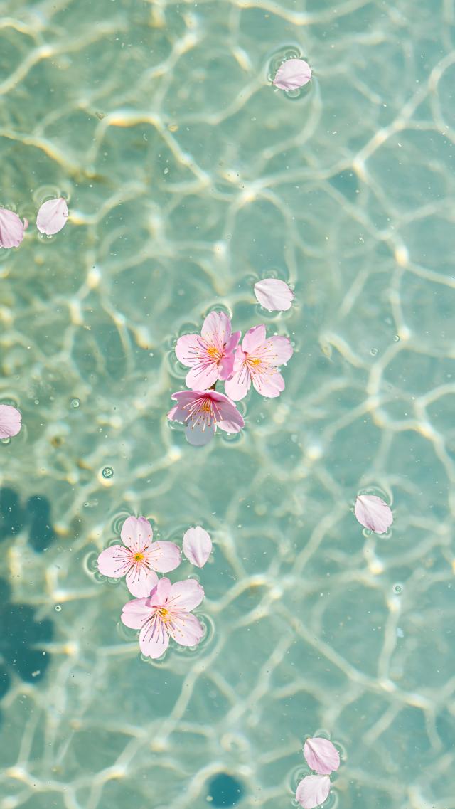 Cherry Blossom Petals Floating in Water