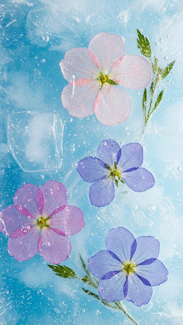 Flowers Frozen in Ice