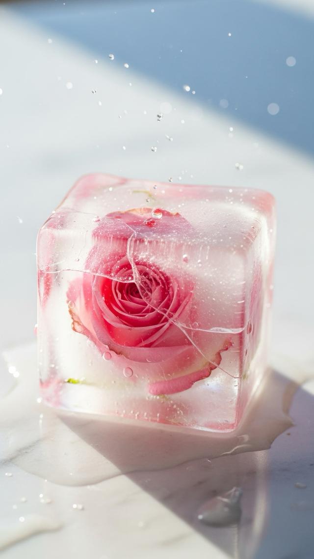 Rose Frozen in Ice