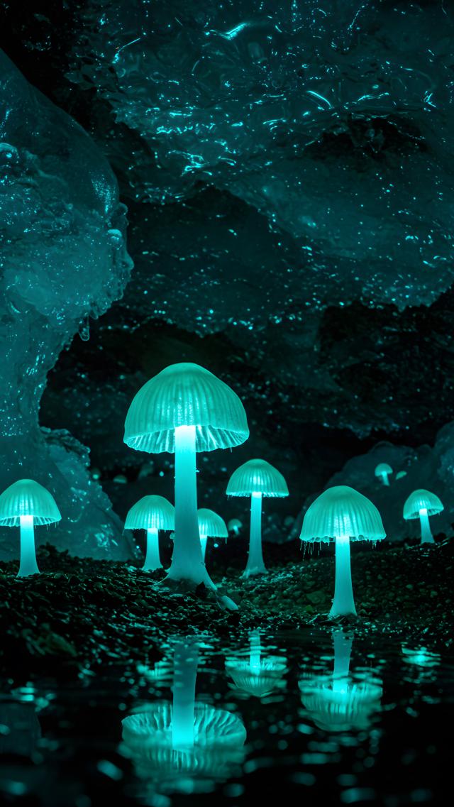 Glowing Mushrooms in the Cave