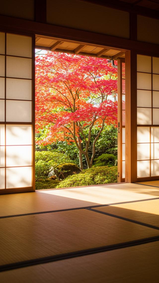 Tatami Room with Red Leaf Window