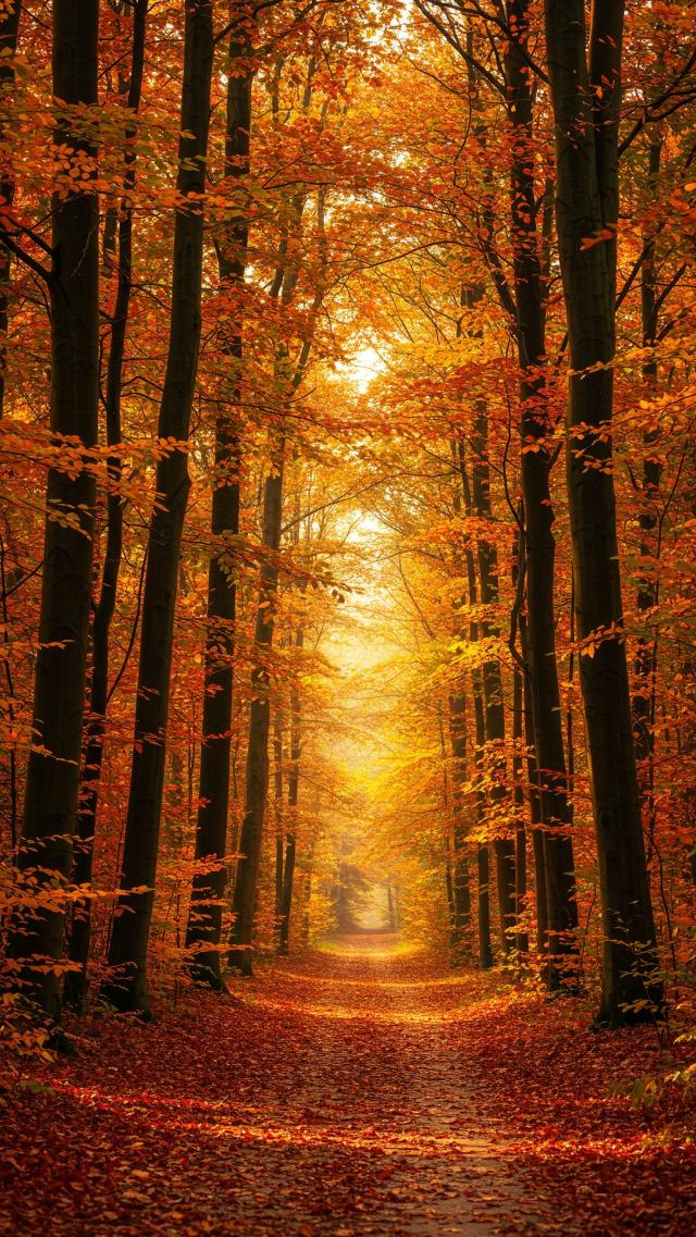 Autumn Forest and Fallen Leaves Carpet