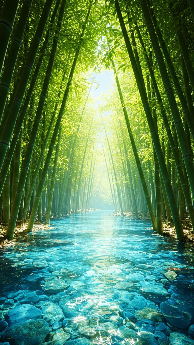 Clear Spring Flowing Through Bamboo Grove