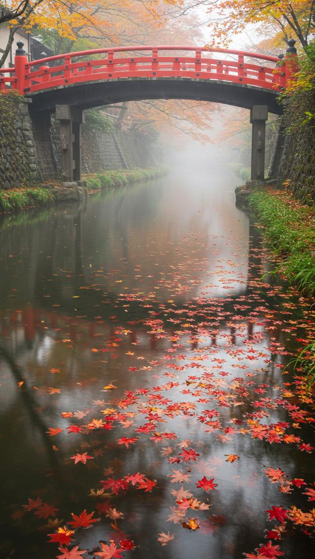 Bridge Amidst Red Leaves