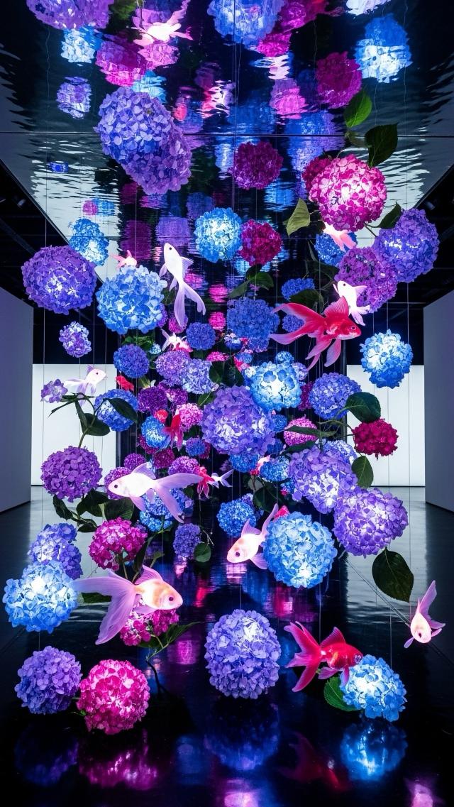 Dreamy Installation of Hydrangeas and Goldfish
