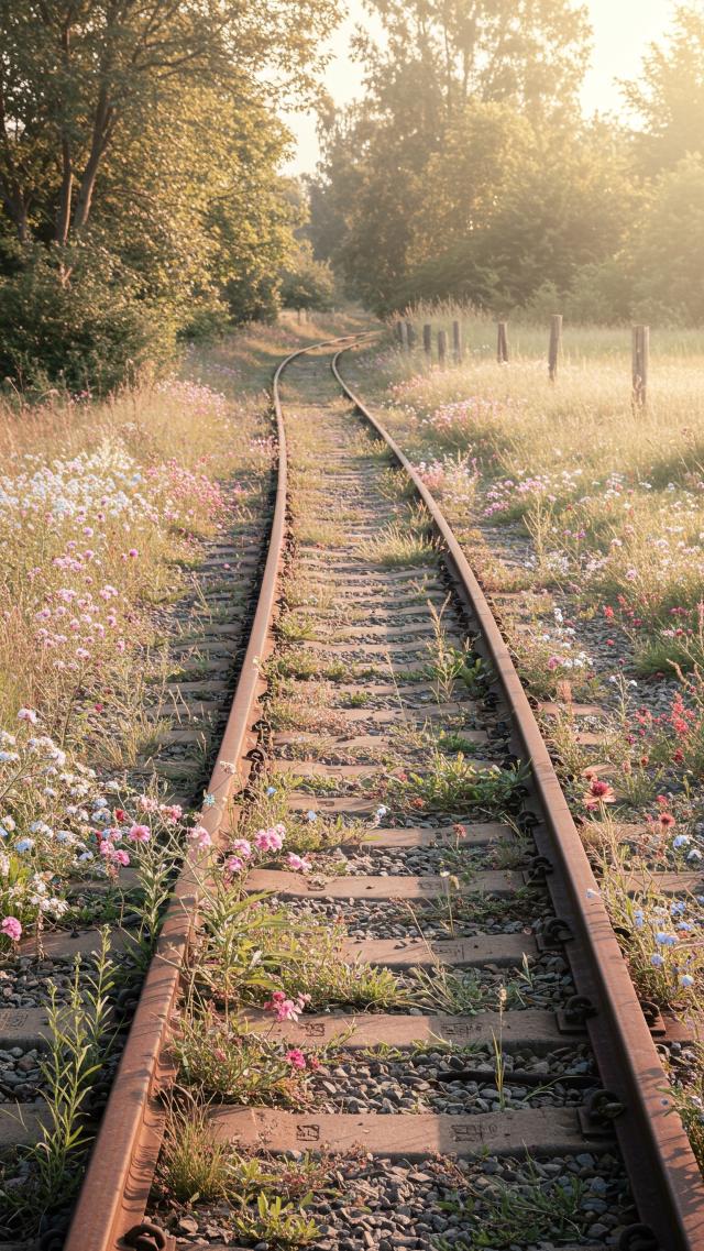 Abandoned Railway Blossoming with Flowers