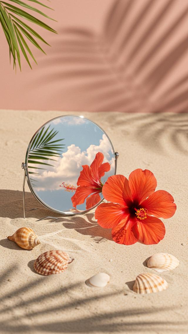 Mirror and Hibiscus Flowers