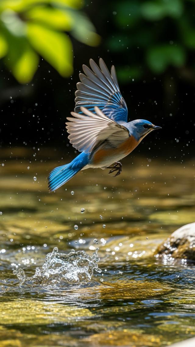Blue Bird Spreading Its Wings