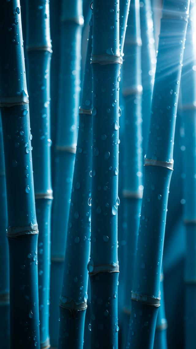 The Shimmer of Green Bamboo and Water Droplets