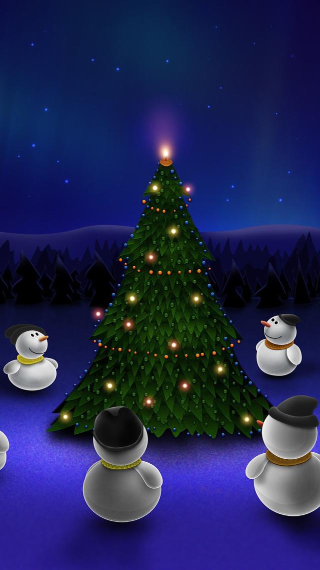 Snowmen Gathered Around the Christmas Tree