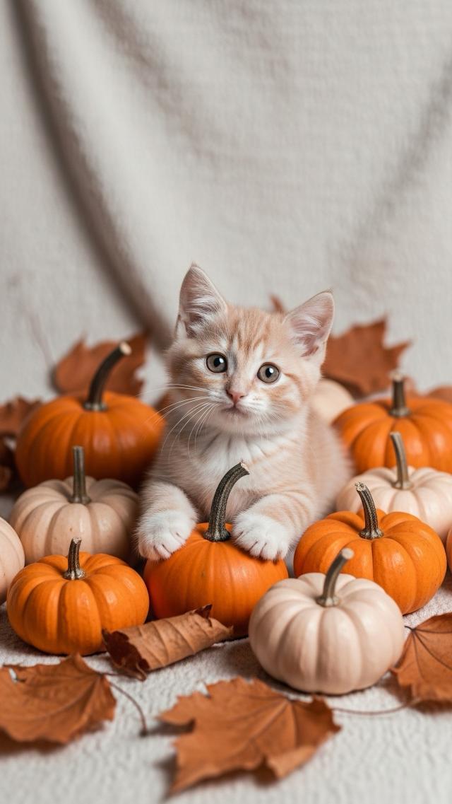 Kitten and Pumpkin