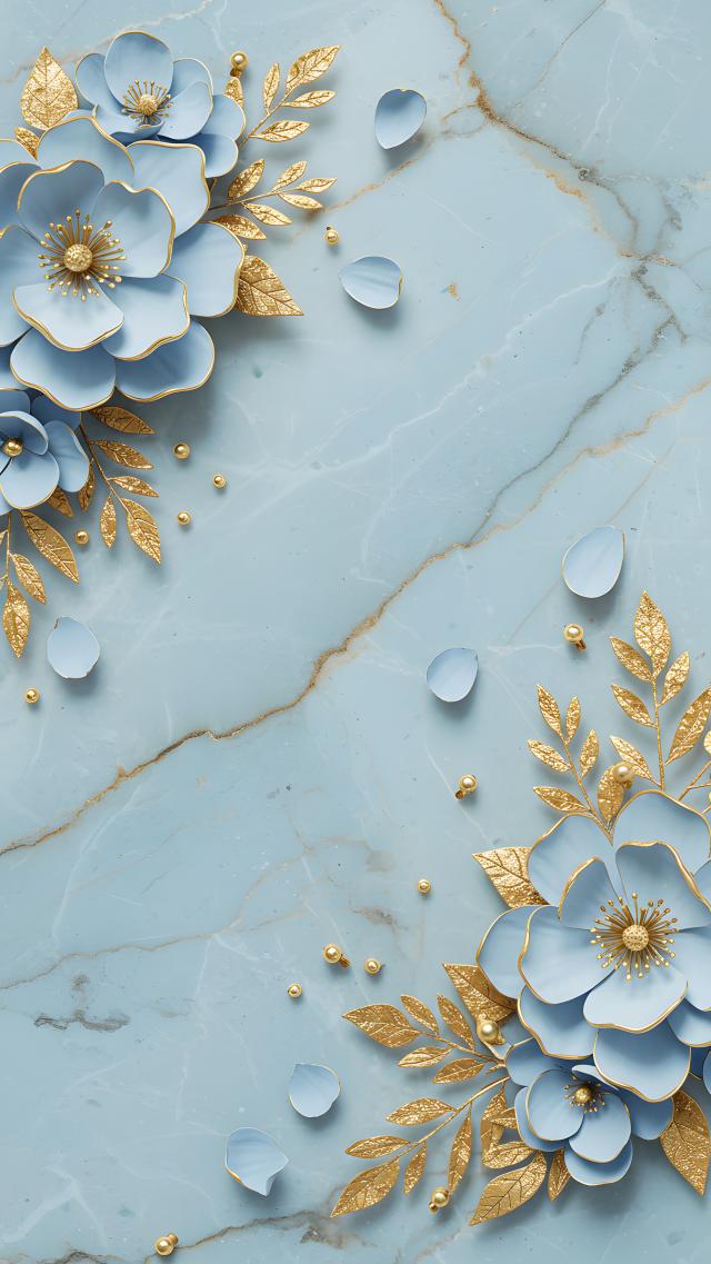 大理石 - 水色のフローラル