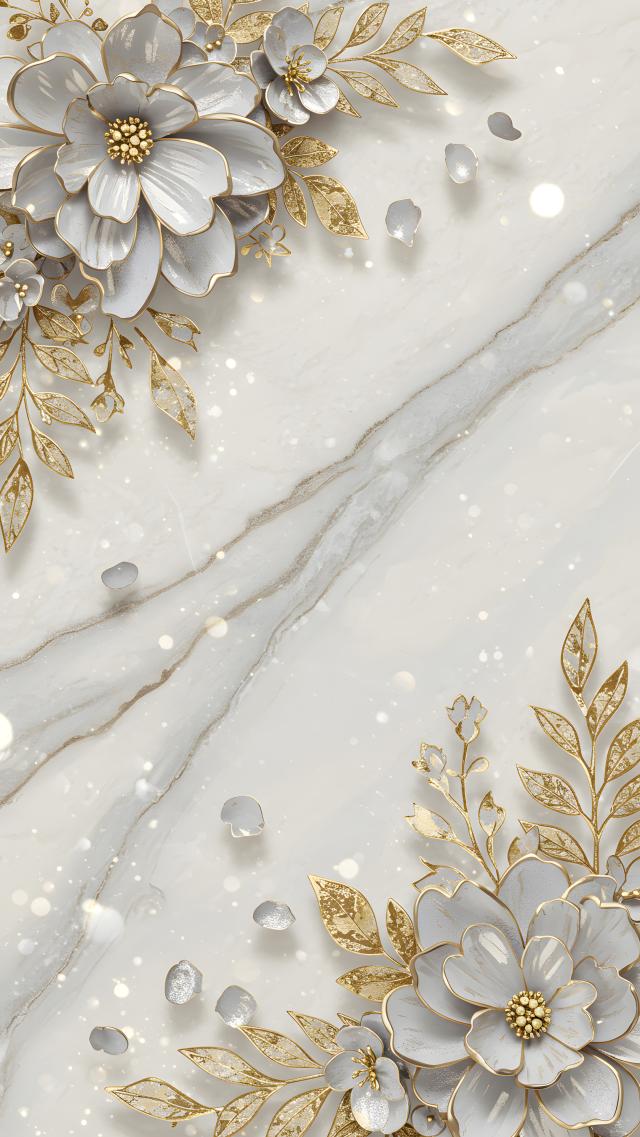 大理石 - 銀のフローラル