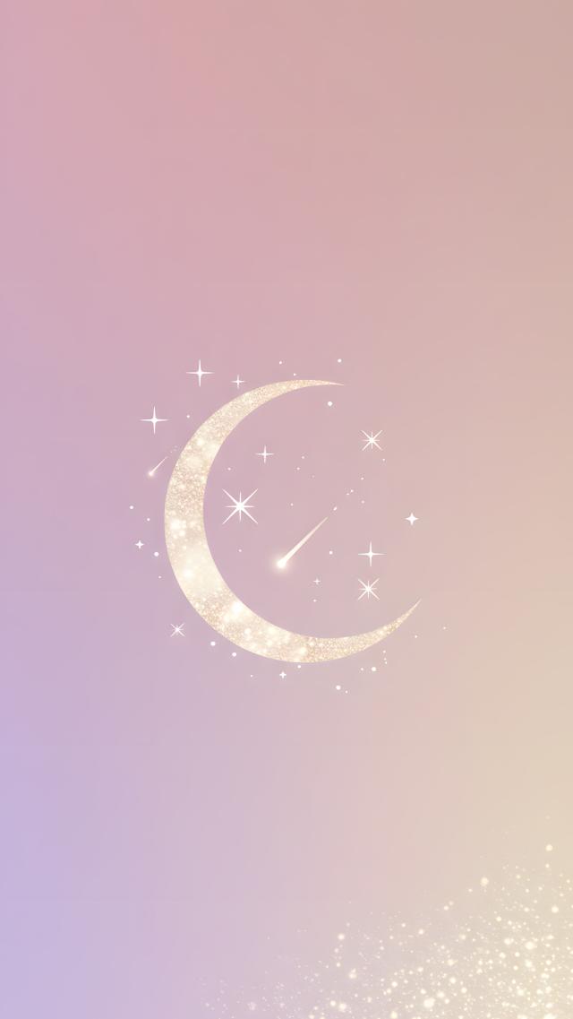 Glowing Crescent Moon and Flowing Stars