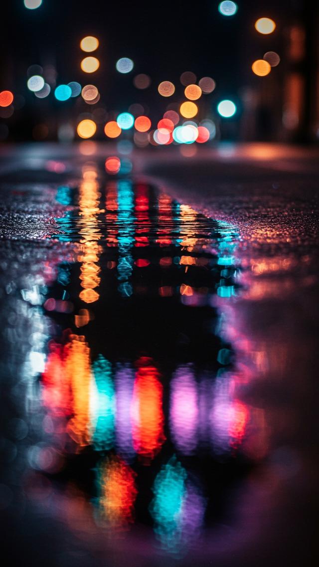 夜街水洼 高清壁纸