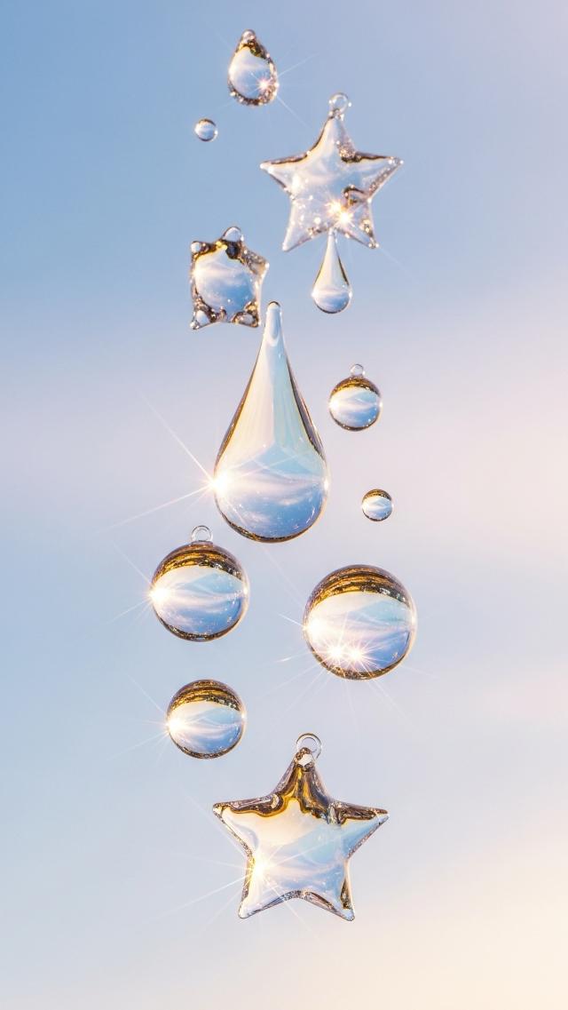 Floating Glass Ornaments in the Air