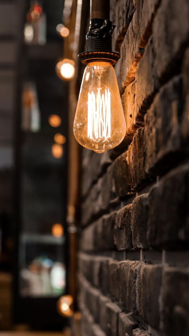 Electric Light Bulb on a Brick Wall