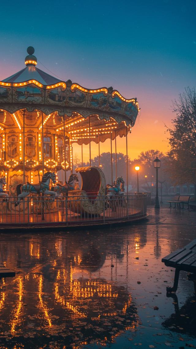Carousel at Dusk After Rain