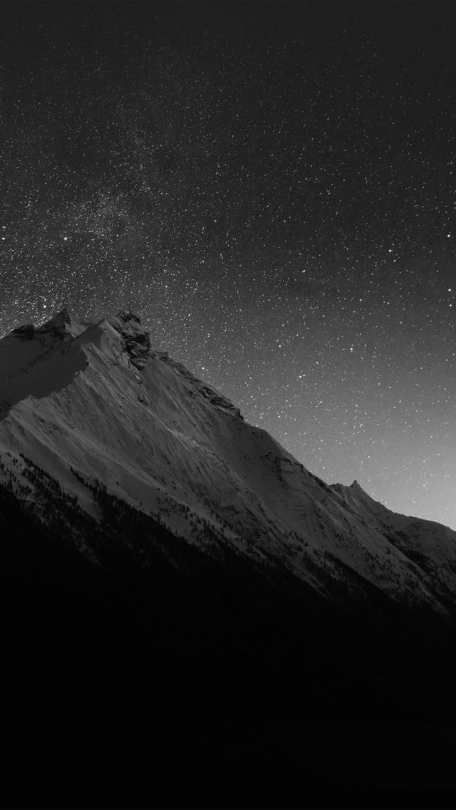 Mountain Starry Sky - Black and White Photo