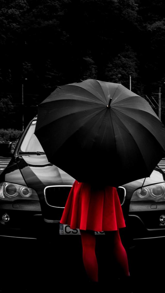 Red Dress and Black Umbrella