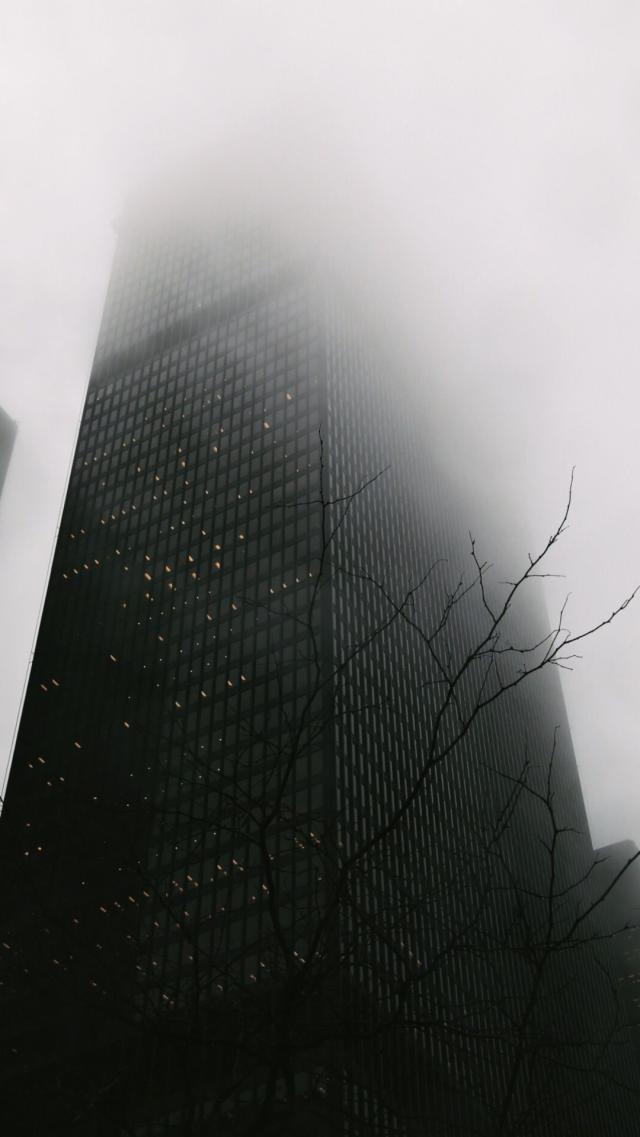 Building Enveloped in Mist